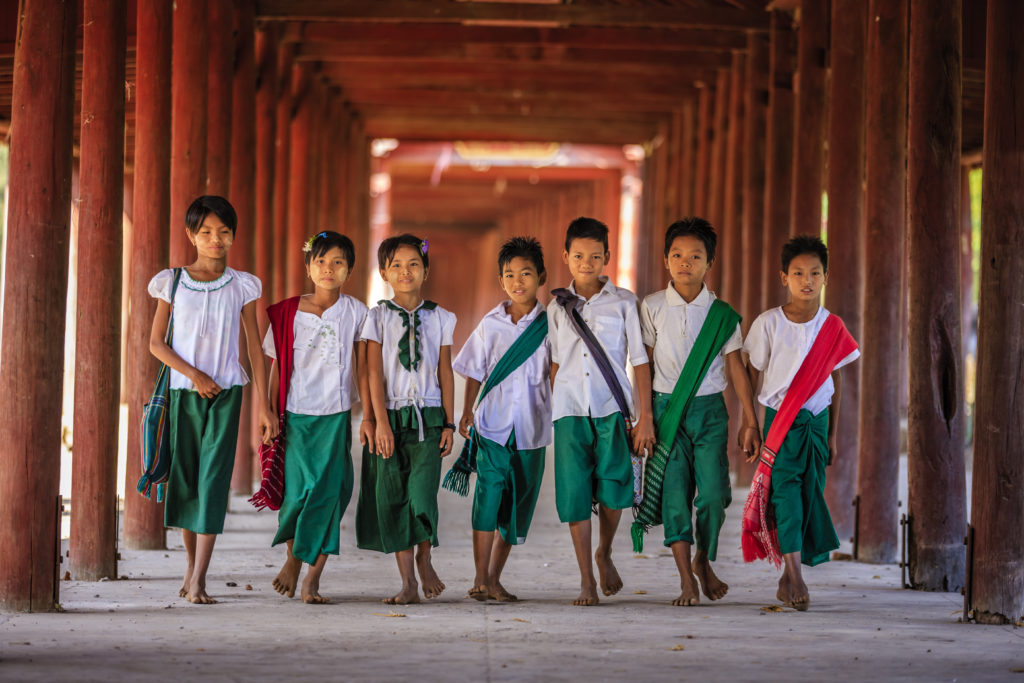 Burmese children going to school, Bagan, Myanmar